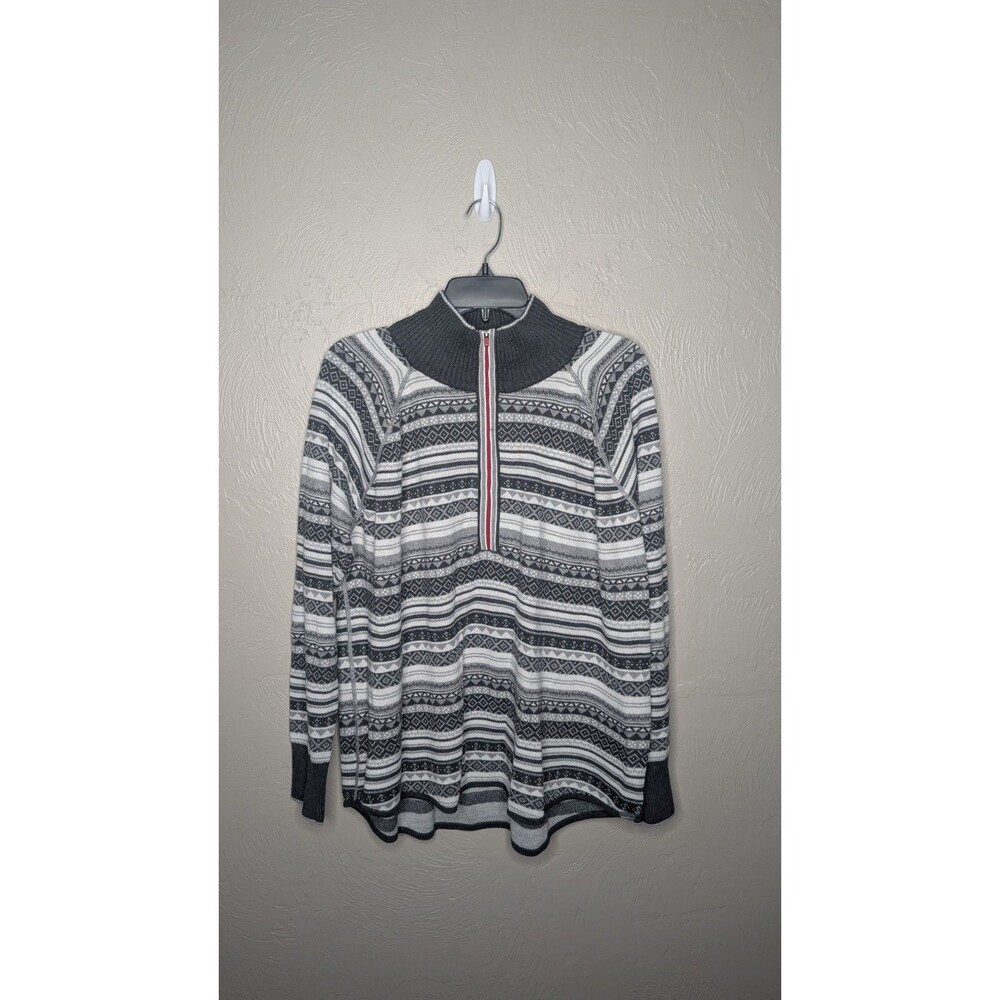 Eddie Bauer Womens Plus 2XL Gray White Engage Fair Isle 1/4 Zip Sweater